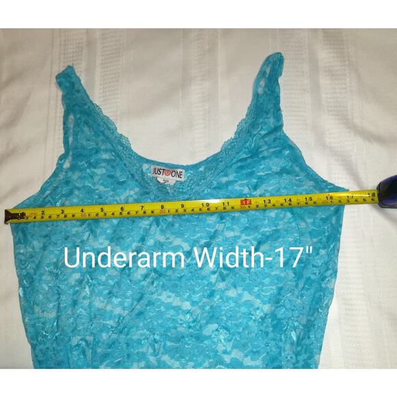 Vintage Y2K Turquoise Lace Tank Top Size 1X Camisole Stretchy Unlined Feminine - Picture 10 of 11